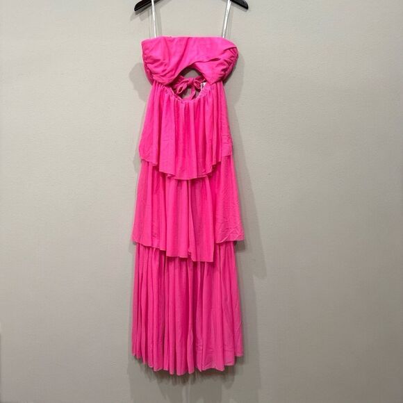 For Love and Lemons Pink Maxi Dress Small Tiered Skirt Semi Sheer - Picture 3 of 16